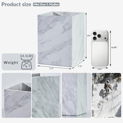 White Marble Wastebasket, Natural Rectangular Trash Can, Luxury Durable Real Stone Storage Basket, Elegant Garbage Container for Bathroom, Home Office, Living Room