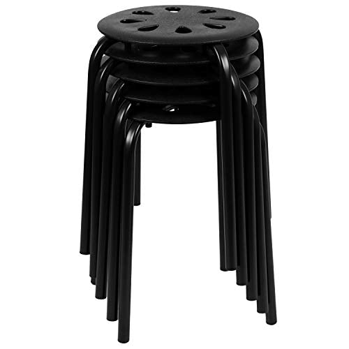 Classroom Essentials Plastic Nesting Stack Stools, 17.5" Height, Black (5 Pack)