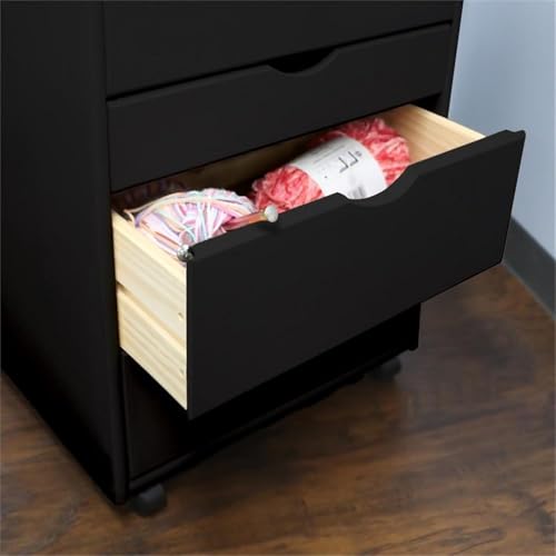 Jela-USA Solid Pine Wood 8 Drawer Wide Rolling Cart, Black