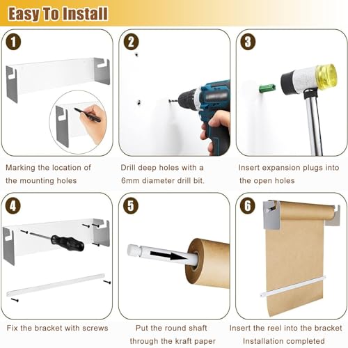 DFEDHF Brown Paper Roll Wall Hanging, Kraftpaper Roll Dispenser Cutter with Wood Board, Cafe Menus Paper Board for Daily Specials/Schedule Reminders/Leave Message(Black-37cm/14.6in Wide)