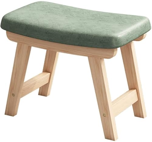 XYIANG Low Stool Modern Comfortable Footrest, Solid Wood Foot Rest, Upholstered Seat, Side Table Foot Stool, Minimalist Green Footstool Stable