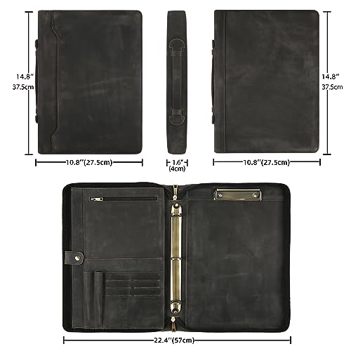 Personalized Padfolio for Men, 8.5 × 14” Legal Size Portfolio Organizer, Leather Binder 3 Ring, Leather Clipboard for Women, Leather Portfolio with Handle for 15-inch Laptop (Non-Custom, Gray)