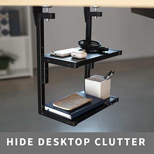 VIVO Black Clamp-on 13 inch 2-Tier Desk Shelf, STAND-SHELF2C