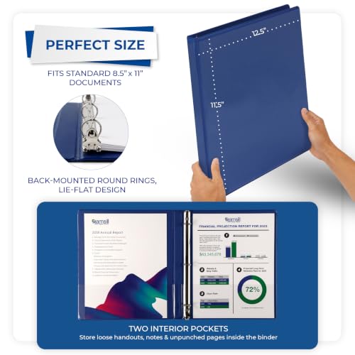 Samsill 0.5 Inch 3 Ring Binders, Economy Round Ring, Clear View Cover, 100 Sheet Capacity - for School, Home, Office - Blue, 12 Pack
