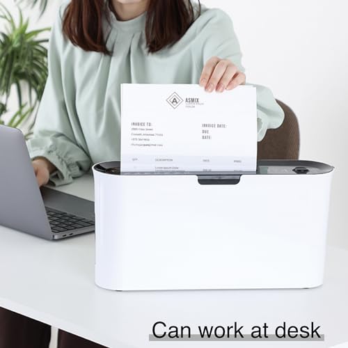 Asmix B08W Paper Shredder for Home use Office, White Compact Design, 2 Sheet Crosscut Paper, 10 Mins Running Time 14.7" × 7.2" × 3.7"