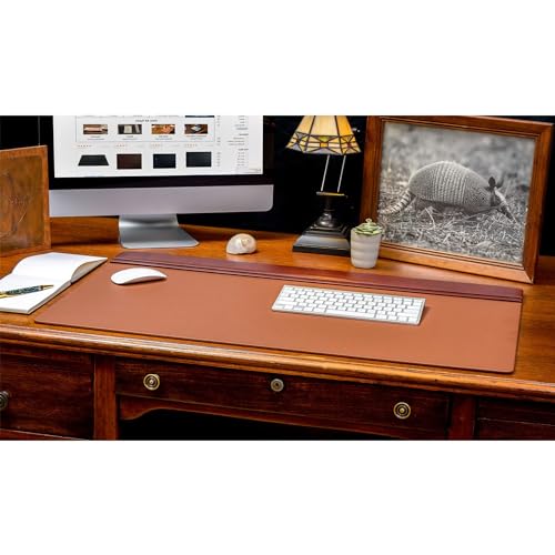 Dacasso 34" x 20" Mocha Leather Desk Pad with Top Rail - Executive Desk Surface Protector - Luxury Leather Blotter for Writing