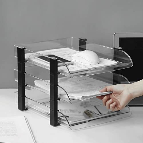 EliteBloom File Magazine Folder Holder Transparent File Holder Three-Layer Plastic Horizontal Frame Student Desktop File Organizer Storage Rack Storage Basket File Organizer (A 2)