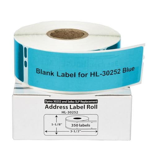 HouseLabels Compatible with Dymo 30252 Labels, Blue, 1-1/8" x 3-1/2"