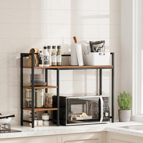 Snughome Desk Shelf, 38.6" Desktop Organizer Shelf, Desk Hutch for Computer Monitor, 4 Tier Desk Display Rack, Wood Desktop Bookshelf Storage Rack for Home Office Dorm, Rustic Brown