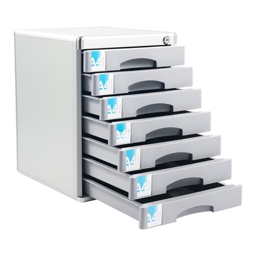 Josbuynls File Cabinet, Desk Organizer with 7 Drawers Metal Desktop Storage Cabinet File Holder with Locks and Keys for Home Office Organization (7 Layers)