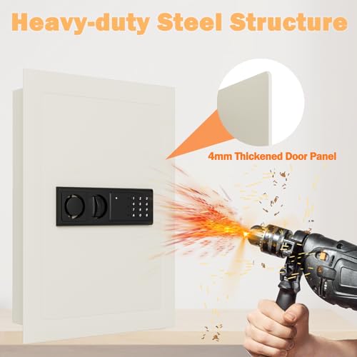 ERGOMASTER Wall Safe, Hidden In Wall Safe Between Studs, with Digital Keypad, Removable Shelf, for Gun Passports Money Jewelry, White