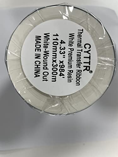 CYTTR Thermal Transfer Ribbon - White Premium Resin Printer Ribbon - 1 Roll (4.33" x 984') 110mm*300m 1"Core Ink Out for Zebra Sato Datamax Tsc Tec Printer