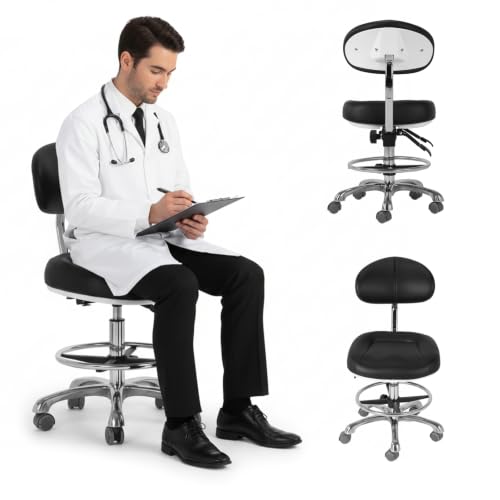 Ergonomic Drafting Chairs with Backrest & Foot Rest for Studio/Classroom/Lab/Counter/Medical/Tattoo Esthetician Drafting Stools Pneumatic Rolling Wheels Shop Stool Load Up 350LBS Capacity