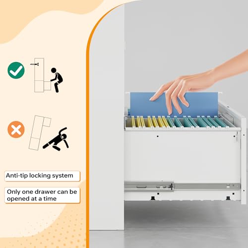 4 Drawer File Cabinet with Lock, Furniture Parts, Steel Wide Filing Organization Storage Cabinets, Steel Lateral File Cabinet for Hanging Files Letter/Legal/F4/A4 Size,Assembly Required