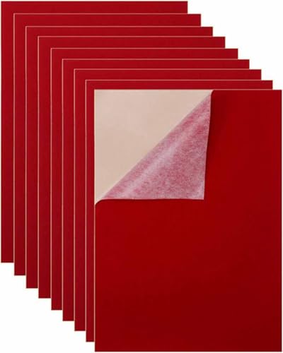 PIVWZLQX Self Adhesive Sheets, Adhesive DIY Felt Sheets for Art Crafts, Peel Stick Drawer Jewelry Box Liner, Solid Color Felt Wallpaper (Red,80 Pieces)