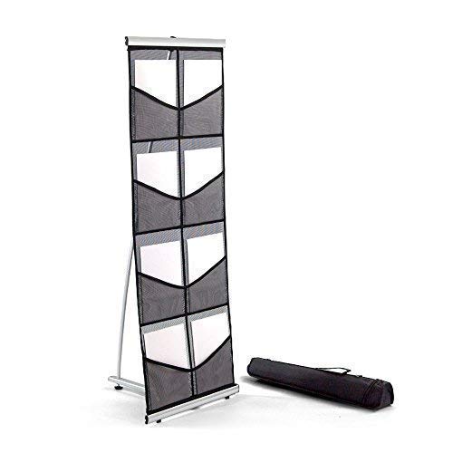 Vispronet Mesh Brochure Holder - 1.8ft x 4.6ft Portable Literature Stand with 4 Pockets & Carrying Bag, Collapsible Literature Rack For Businesses, Standing Brochure Holder, Vendor Booth Supplies