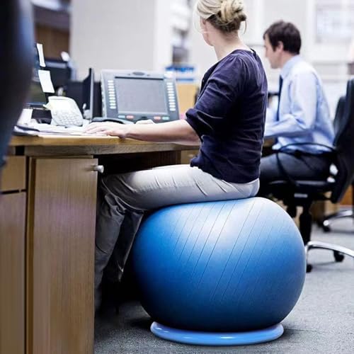 SRNSAEB Office Chair Balance Ball for Core, PVC Backless Yoga Ball Chair with Massage Pellets, Protection Spine/Physical Therapy Stability Ball Seat Holder Load 1 Ton(Blue,65cm(25 3/5in))