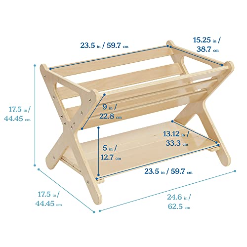 ECR4Kids Wooden Book Caddy with Storage Shelf and Handles, Natural