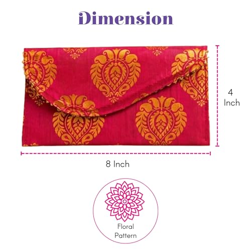 LoveNspire Brocade Fabric Money Envelopes (8 x 4 Inch) Decorative Floral Pattern Shagun Lifafa for Indian Wedding, Birthday | Cash Gift Holder & Home Savings Organizer Green/Pack of 20