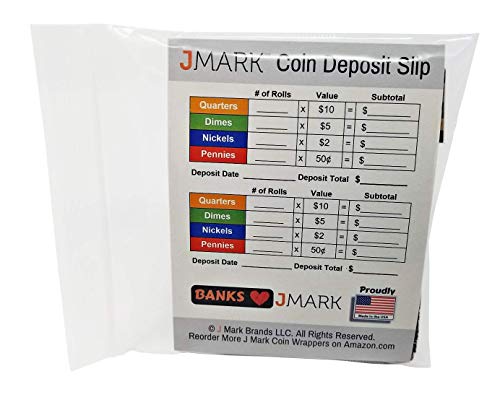 J Mark 1000 Penny Coin Roll Wrappers, Made in USA, J Mark Coin Deposit Slip, Flat Coin Rollers