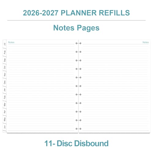 2026-2027 Planner Refills, 11-Disc Discbound One Page Per Day, Daily ＆ Monthly Planner Refill from July 2026 - June 2027, Letter Size, 8.5" x 11"