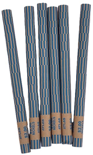 ATLAS Preformed Coin Wrappers - 504 Count Nickel Coin Roll Wrappers - Precrimped for Easy Coin Handling. Sort Your Loose Change by Hand or use Any Brand of Automatic Coin Sorter (ACW-504N)