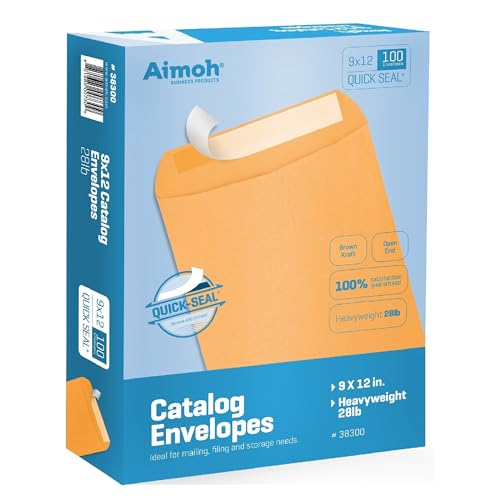 Aimoh 500 9 x 12 Custom Printed Self Seal Catalog Envelopes - Personalized with Logo and Address/Return Address - Landscape- 28lb - Kraft, Ultra Strong Quick-Seal, 9x12 inch, 500 Count (7-38300-500)