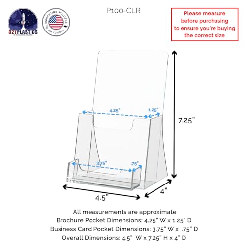 Marketing Holders 50 Pack Brochure Holder for 4.25" Rack Cards with Attached 3.5" x 2" Business Cards Clear Acrylic Countertop Space Saving Multi Slot Trifold Display Stand