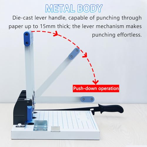 Tiuheyo 3 Hole Heavy Duty Paper Punch with A4 Trimmer, Metal Body, 150 Sheet Capacity, 8-15mm Adjustable Margin, 5mm Punch Diameter