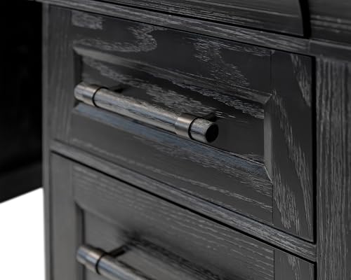 Traditional Wood Executive Desk, Storage Office Credenza, Fully Assembled, Black