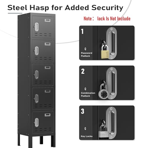 BUTISOW Metal Lockers - 66" Height Steel Lockers for Employees with 5 Door Storage Locker with Card Slot for Employees Gym School Home Office Garage - Assembly Required