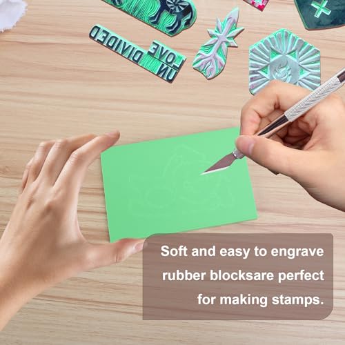 KUKLIPJIM 25 Pcs 4x6" Rubber Linoleum Stamp Carving Blocks for Printmaking, Artists, Crafts and More (Green)