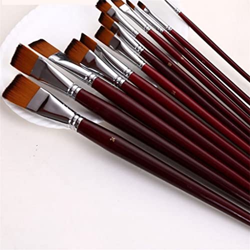 HBJWOV Two-Color Nylon Hair Flat Peak Oil Brush 12 Pcs Sets of Brushes Art Water-Colour Paint School Supplies