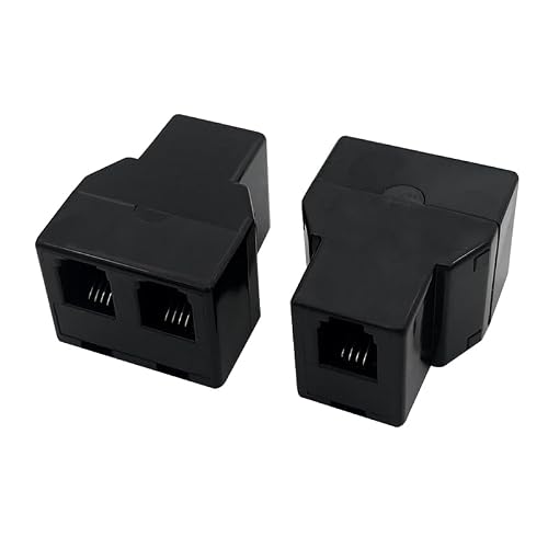 Coorle Telephone Adapter 3 Way Connector Jack RJ9 4P4C Female Phone Landline Extender and Splitter Work for Fax Machine，VDSL Black-10PCS/bag