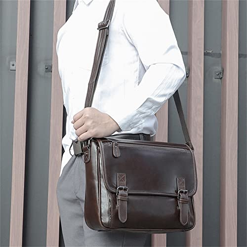 TGBHM Laptop Messenger Bags Men's Casual Leather Shoulder Bag Messenger Bag Sports Outdoor,Chocolate Color-30x10x25cm