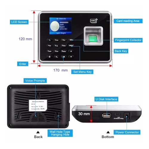 YHMMYSHX Time Clock for Small Businesses, Fingerprint Time Attendance Clock Machine Card and Biometric Employee Electric Clocking Tracking Device for Small Businesses