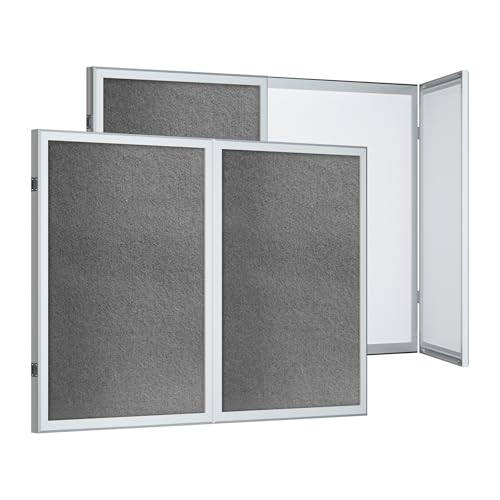 INNOVART Enclosed Dry Erase Board 36"x24", Fabric Bulletin Board Outside with Magnetic Whiteboard Inside, Secret Whiteboard Hidden Magnetic Dry Erase Board, Pin Board Cabinet with Fabric Surface
