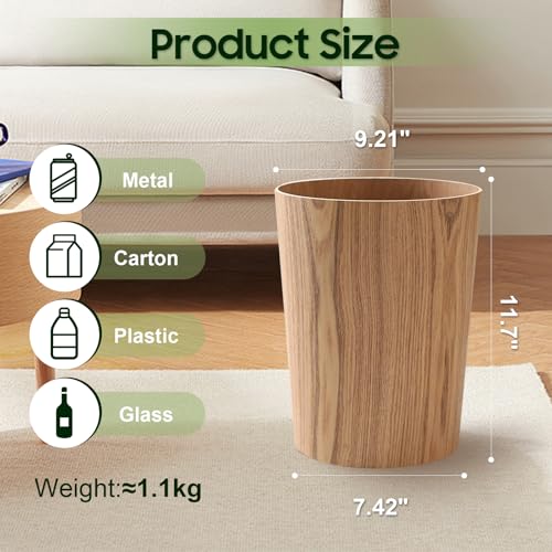 WOAWO 2.3 Gallon Wooden Trash Can, Ash Finish Wastebasket (4-Pack)