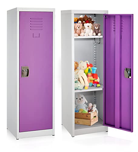 AdirOffice Kids Steel Metal Storage Locker - for Home & School - with Key & Hanging Rods (48 in 1 Door, Purple)