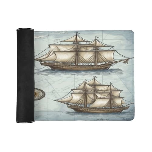 Boat Map Locked Edge Desk Mat & Mouse Pad Premium Rubber Desk Protector Large Size for Laptop/Keyboard Multi-Size Optional for Home Office Internet Cafe