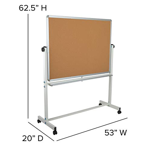 Flash Furniture Hercules Mobile Reversible Cork Bulletin Board, White
