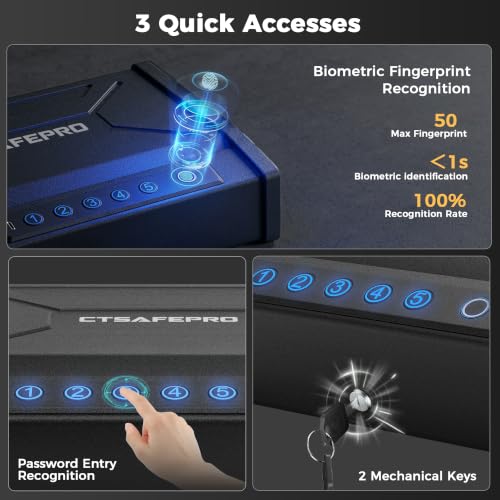 CTSAFEPRO Gun Safe for Handgun - Biometric Gun Safe 4 Ways Quick Access