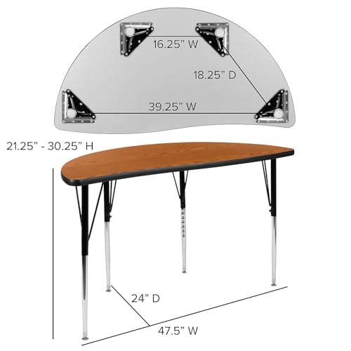 Flash Furniture 47.5 in Half Circle Activity Table, Oak