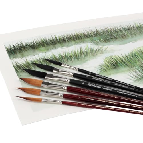 Creative Mark Black Knight Artist Liner Brush, Synthetic Short Handle Watercolor Paint Brush, 1/4in Sword Liner