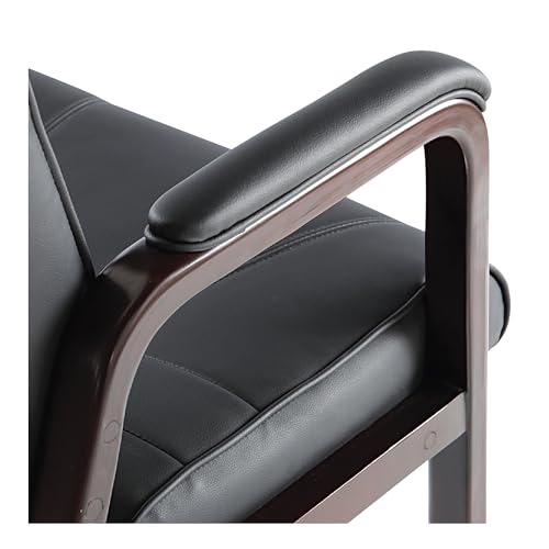 Alera Madaris Series Leather Guest Chair w/Wood Trim, Four Legs, Black/Mahogany