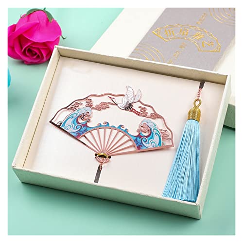 Bookmark Metal Peacock Bookmark Gift Box Hollow Tassel Pendant Chinese Style Student Gift Teacher's Day Gift for Teacher Metal Bookmark (Color : 4) (6)