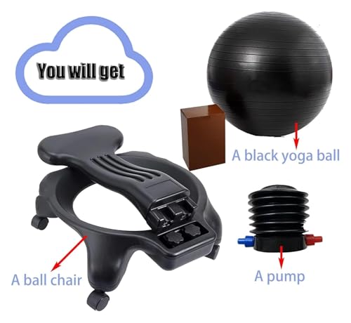OneGrifN Yoga Ball Chair,Yoga Ball，Exercise Ball, Office Ball Chair with Back & Wheels Stability Exercise Balls for Sitting at Desk Ergonomic Yoga Seat for Adults Pregnancy(Black)