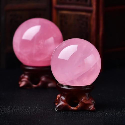 NIBHZ Pink Crystal Ball Paperweight, Crystal Glass Ball with Stand Accessories Rockery Ornament,Pink Crystal ball-80~90mm