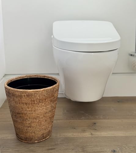 Mekomy KOUBOO La Jolla Rattan Wastebasket with Plastic Insert, Handmade, Trash Can, Small Wastebasket, Bedroom, Bathroom, Vanity, RV, Dorm, Honey Brown