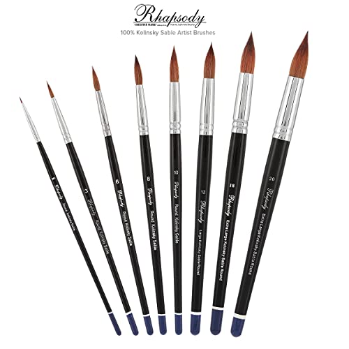Creative Mark Rhapsody Kolinsky Sable Brushes for Professional Watercolorists - Round # 12 Excellent Spring, Full Belly, Split-Proof Points, Chrome Ferrules, Short Handle, English Sizing